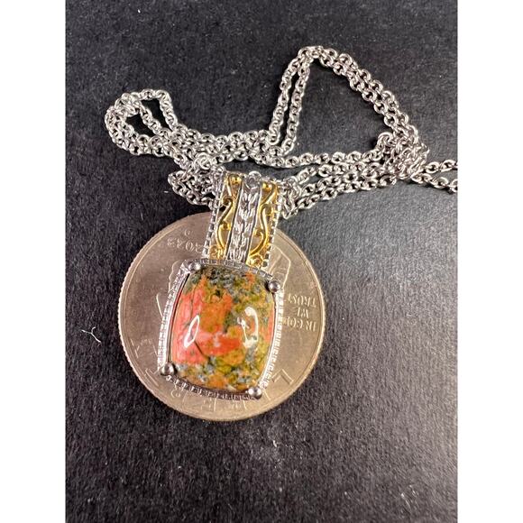 NEW Unakite pendant in gold and platinum over copper - Picture 9 of 10